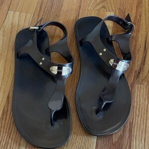 Michael Kors Glossy Bronze Sandals with Silver Accents